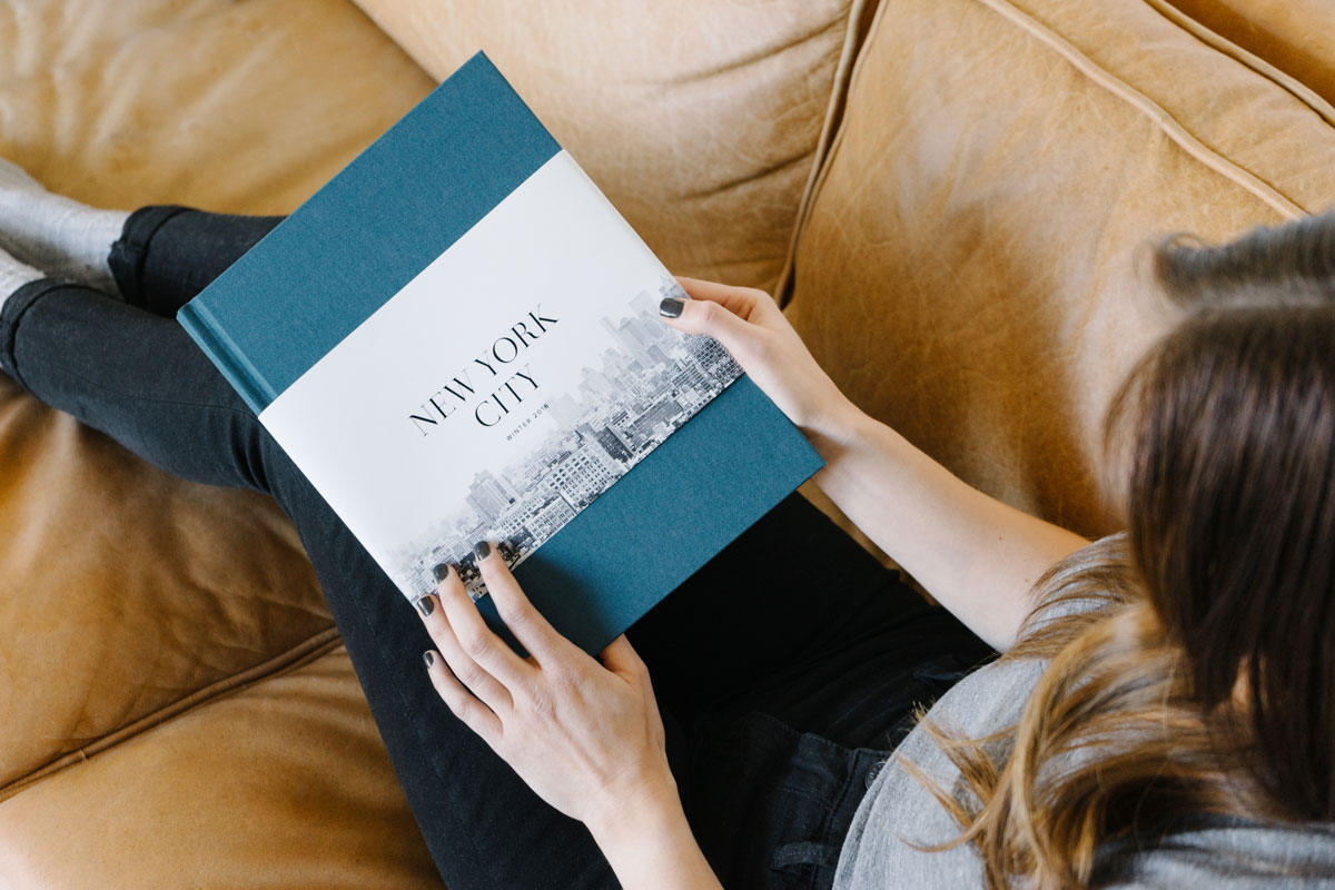 Shot of New York city skyline on photo book cover