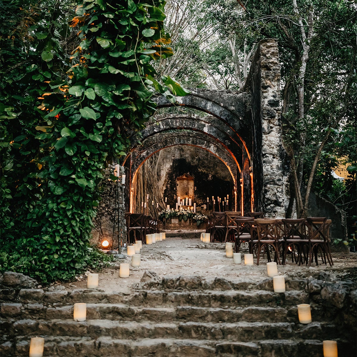 Empty wedding ceremony setting before guests arrive