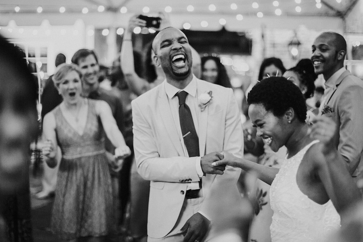 Bride and groom enjoying first dance