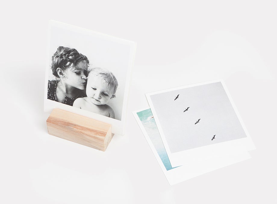 Photo prints and wooden print holder