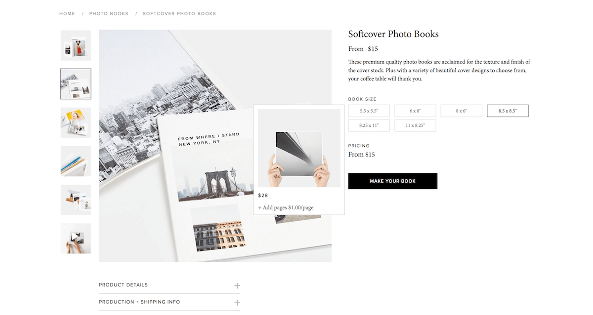 screenshot of webpage for Artifact Uprising Softcover Photo Books